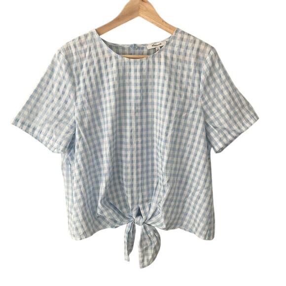 Madewell Button Back Tie Tee in Gingham - Glacier Blue - XL - Picture 1 of 6